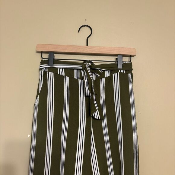 E Hanger M Olive Black White Stripe Tie Elastic Waist Wide Leg Pant Small FLAW - Picture 5 of 12
